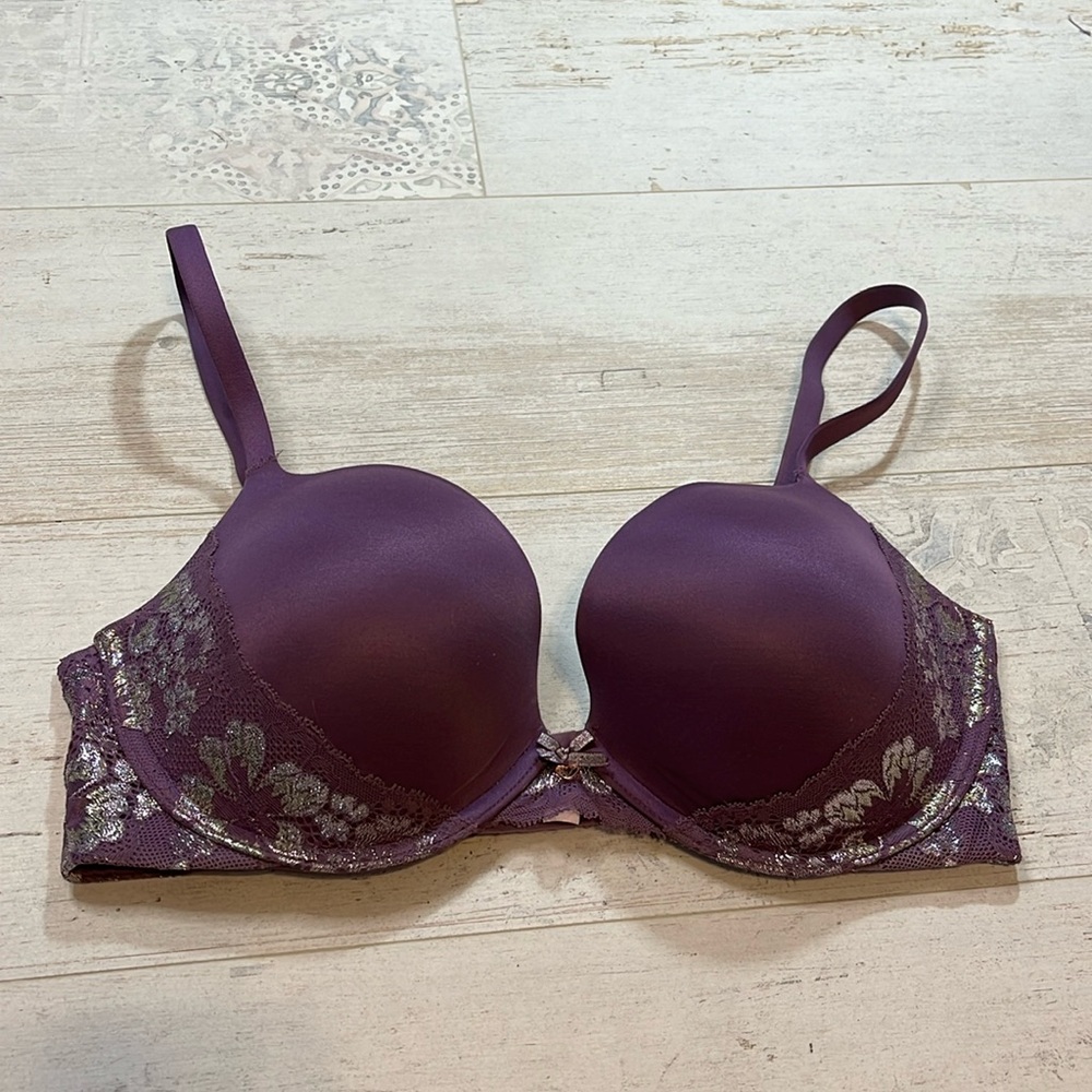 Victoria’s Secret Purple Metallic Lace Body by Victoria Pushup Bra 34DD